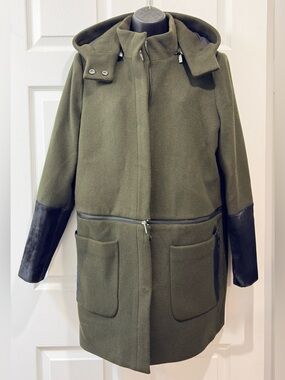 🖤 ZAC POSEN OlLIVE WOOl COAT w/ REAL CALF HAIR FURRED SLEEVES 🖤 SZ 6 /3+1 CROP
